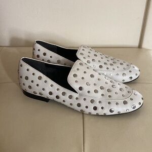 Kenneth Cole White Leather Silver Studded Loafers Westley Flats Slip On